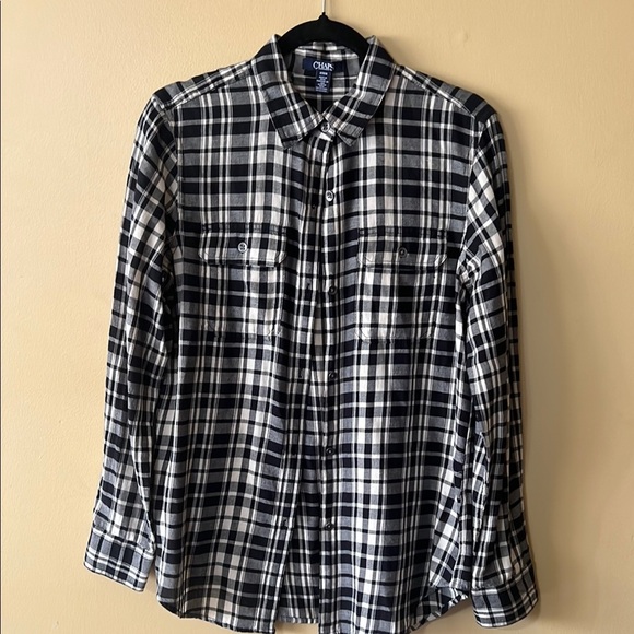 Chaps Black and White Button Down Shirt Classic Plaid - Picture 1 of 9